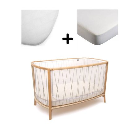 Pack lit bébé Kimi Lichen et matelas organic + alèse et drap housse blanc CHARLIE CRANE