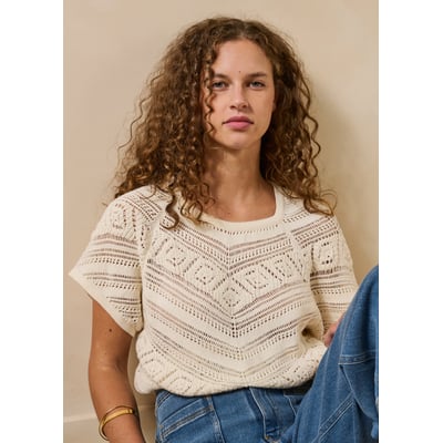 Pull manches courtes en maille ajourée LA FEE MARABOUTEE