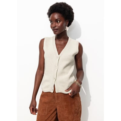 Gilet Sans Manches Femme - Col En V - Matière Polyester Doux - Style Décontracté - Taille Unique