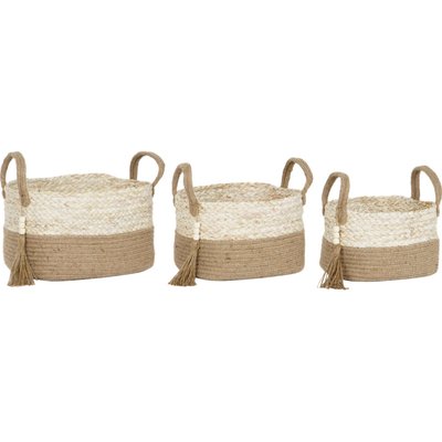 Panier rangement naturel en maïs tressé et jute élégant RECOLLECTION