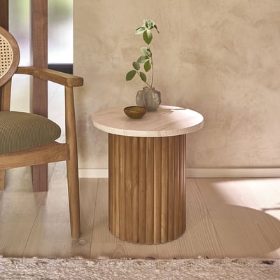 Table d'appoint en teck massif et marbre  COLINE BERAH GETAH