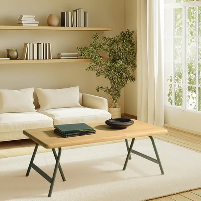 Table basse pieds tréteaux métal vert et pin BAGAN PIER IMPORT