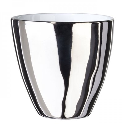 Tasse à Thé Assoiffée Porcelaine Blanc Brillant et Platine Diam 8,5 cm TSE ET TSE ASSOCIÉES