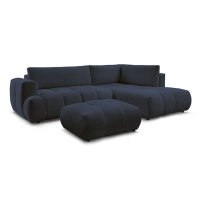 Canapé d'angle convertible 4 places en tissu bouclette avec pouf, FUJI BOBOCHIC