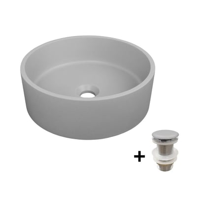 Vasque à poser ronde en béton lisse 36x36cm + bonde ALAN MOB IN