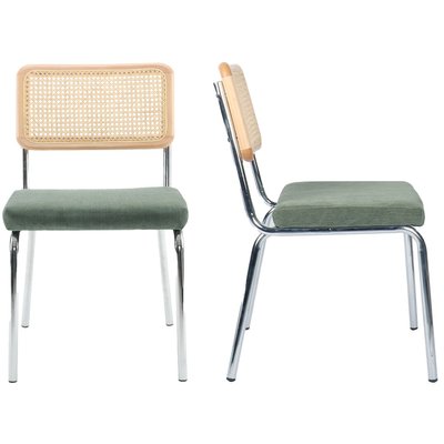 Lot de 2 chaises chromées, cannage et velours côtelé - PAULA HOMIFAB