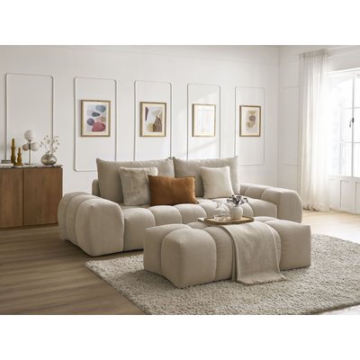 Canapé droit convertible 3 places en tissu texturé avec pouf, EVEREST BOBOCHIC