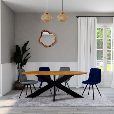 Table ovale en chêne huilé avec pied central en métal noir 200 cm RAGUSE PIER IMPORT
