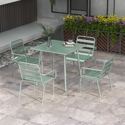 Salon de jardin 4 places 5 pièces - table à manger 4 chaises empilables - acier OUTSUNNY