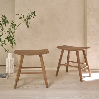 Lot de 2 tabourets en teck massif  AMBRE BERAH GETAH