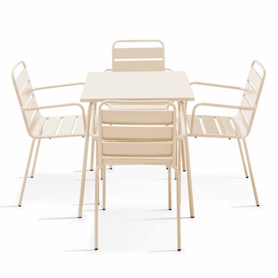 Salon de jardin table bistrot et 4 fauteuils en métal, PALAVAS OVIALA