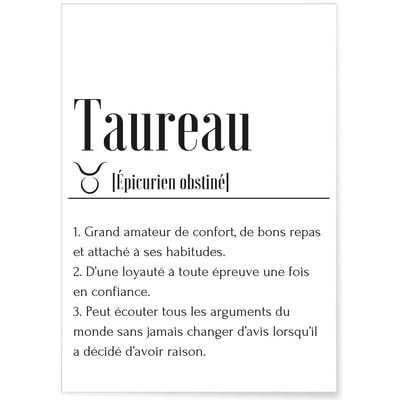Affiche Définition Taureau L'AFFICHERIE
