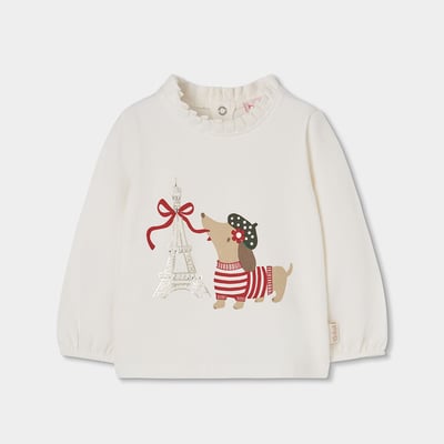 T-shirt fille en maille imprimé petit chien Paris BOBOLI