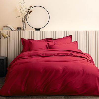 Housse De Couette 1 Personne 135x200cm Satin De Coton Rouge – Parure Réversible Florale Avec Fermeture Éclair Pour Lit Confortable