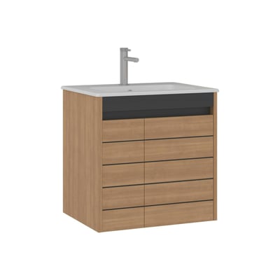 Meuble vasque suspendu 60 cm décor chêne 2 portes AÏGA PIER IMPORT