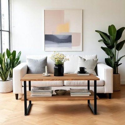 Table basse avec rangement - bois clair et métal OTRENTO PIER IMPORT