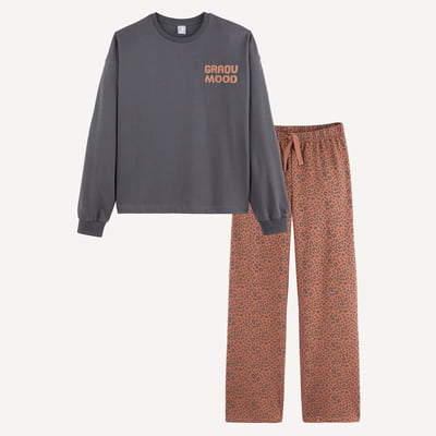 Pyjama 2 pièces, en molleton, bas imprimé léopard LA REDOUTE COLLECTIONS