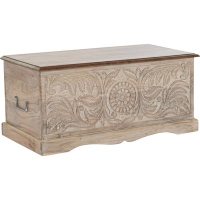 Banc coffre en acacia sculpté, Colonial RECOLLECTION