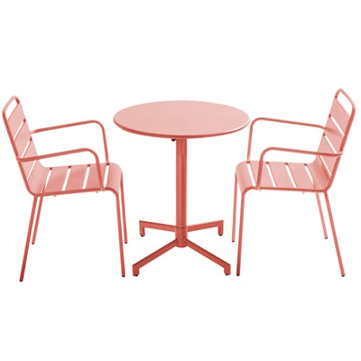 Table de jardin rabattable en métal et 2 fauteuils, PALAVAS OVIALA