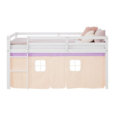 Lit mi-hauteur 90x200 cm avec sommier et rideau violet pêche HOMESTYLE4U