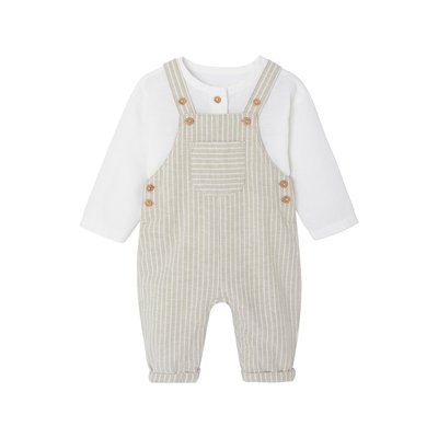 Ensemble cérémonie chemise et salopette naissance en lin et coton VERTBAUDET