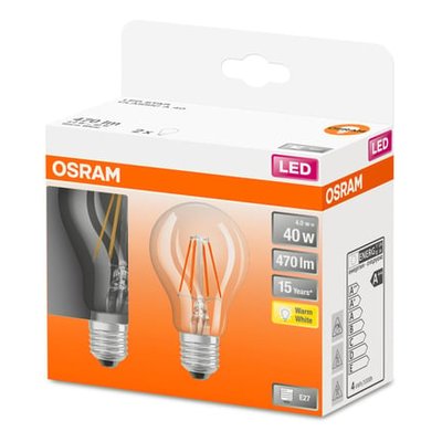Boîte 2 Ampoules Led Standard Verre Clair E27 4w=40 Chaud OSRAM