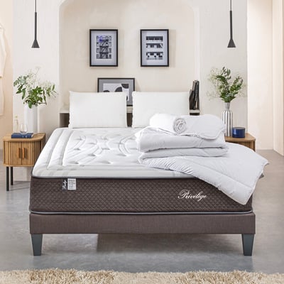 Pack prêt à dormir Privilège - Matelas + Sommier + Couette, oreillers, protège-matelas - 30 cm d'épaisseur BELLECOUR