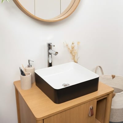 Vasque à poser carrée en céramique bicolore noir et blanc 36cm YDRA MOB IN