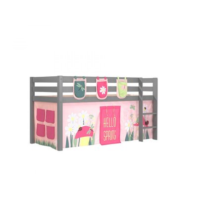 Lit Enfant Surélevé Pino + rideau et Pochettes de lit Spring VIPACK