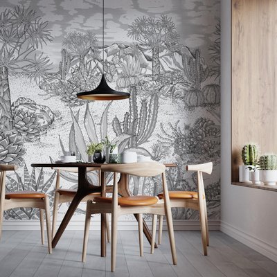 Papier peint panoramique avec plantes et cactus désertique - 425x260 cm (l x h) LA TOUCHE ORIGINALE