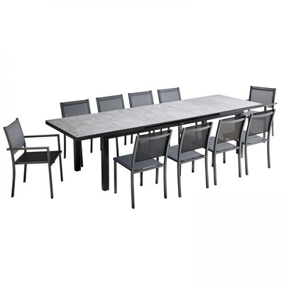 Salon de jardin table extensible avec 8 chaises et 2 fauteuils, MELBOURNE OVIALA