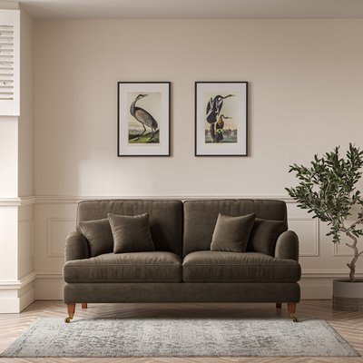 Emeline Textured Velvet 3 Seater Sofa with Antique Castor Legs SO'HOME