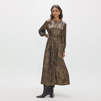 Robe midi imprimée léopard à  col boà®te LOLA CASADEMUNT