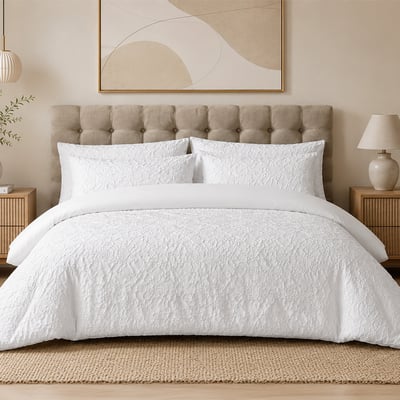 Parure de lit microfibre jacquard organique blanc, TILA C DESIGN HOME TEXTILE