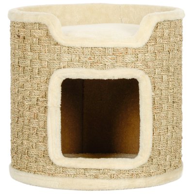 Panier coussin griffoir chat 3 en 1 jonc de mer peluche beige PAWHUT
