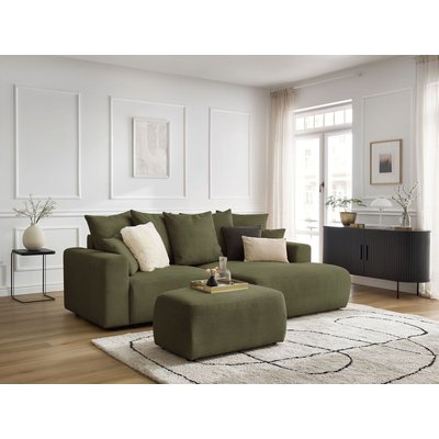 Canapé d'angle convertible 4 places en velours côtelé avec pouf, ATILLA BOBOCHIC