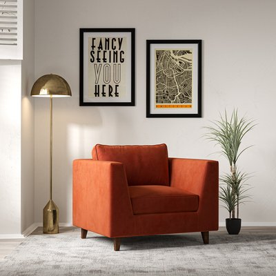Claudia Angular Velvet Armchair with Dark Wood Legs & Feather Fillings SO'HOME