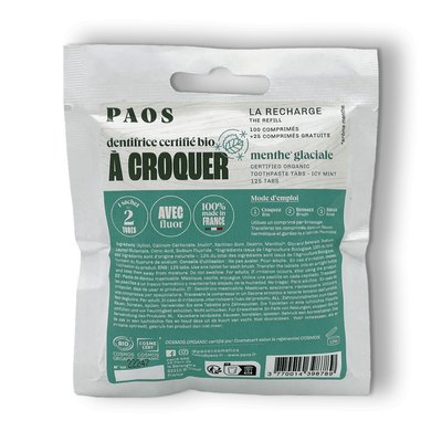 Sachet de 125 dentifrices à croquer à la menthe glaciale bio PAOS