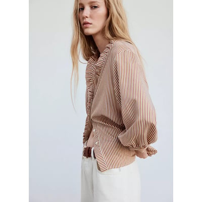Blouse rayée avec détail à volant MANGO