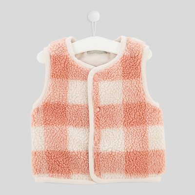 Gilet sans manche en moumoute à carreaux BOUT'CHOU