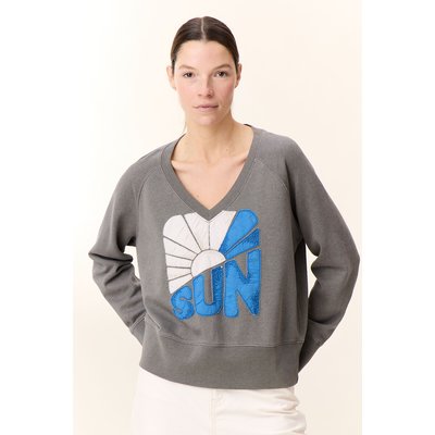 Langarm-Sweatshirt SHAVI mit V-Ausschnitt und Schriftzug LEON & HARPER