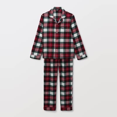 Pyjama chemise manches longues à carreaux en coton MONOPRIX