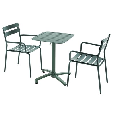 Table de terrasse 60x60 cm inclinable en aluminium et 2 chaises avec accoudoirs, ALMADA OVIALA