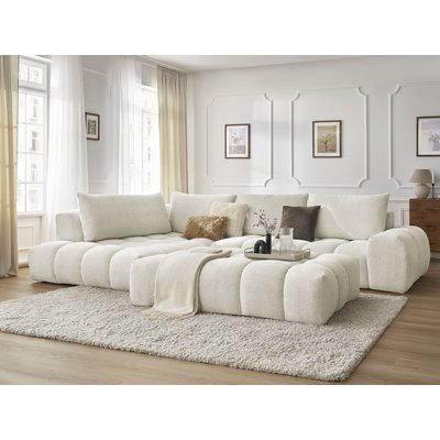 Canapé d'angle fixe 5 places en tissu chiné avec pouf, EVEREST BOBOCHIC