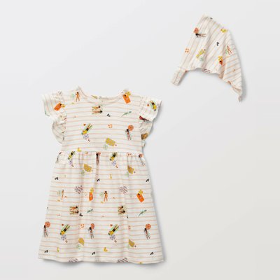Robe avec fichu imprimés en coton BIO GOTS BOUT'CHOU