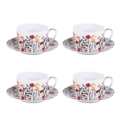 Coffret de 4 tasses à thé 18 cl Céleste et sous tasses assorties