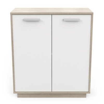 Buffet bas 2 portes, décor bois et blanc L78 cm - Léo CALICOSY