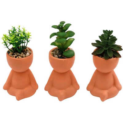 Plante artificielle pot en terracotta bonhomme (lot de 3) JARDINDECO