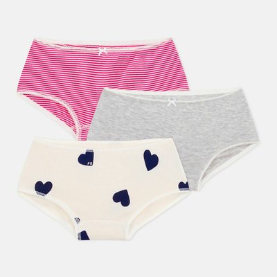 Confezione da 3 shorty in cotone, motivo a cuori e righe PETIT BATEAU