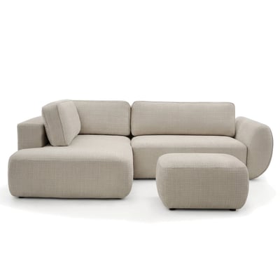 Canapé d'angle convertible 4 places en tissu texturé avec pouf, DENISE BOBOCHIC